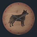 Relógio Grande Russo de Silhouta de Cães de Bovinos Australiano<br><div class="desc">Relógio de Muro do Heeler Lover. A design de madeira é impressa,  não madeira real.</div>