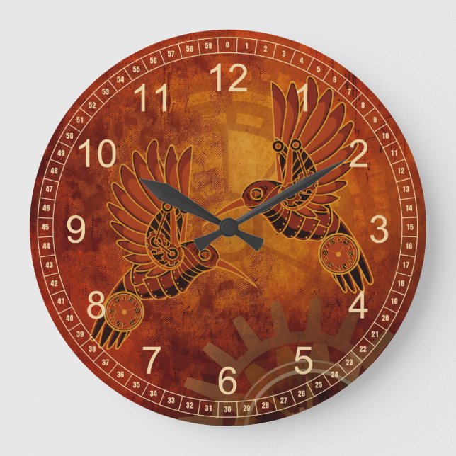 Relógio Grande Rust Hummingbird Steampunk Wall Clock (Frente)
