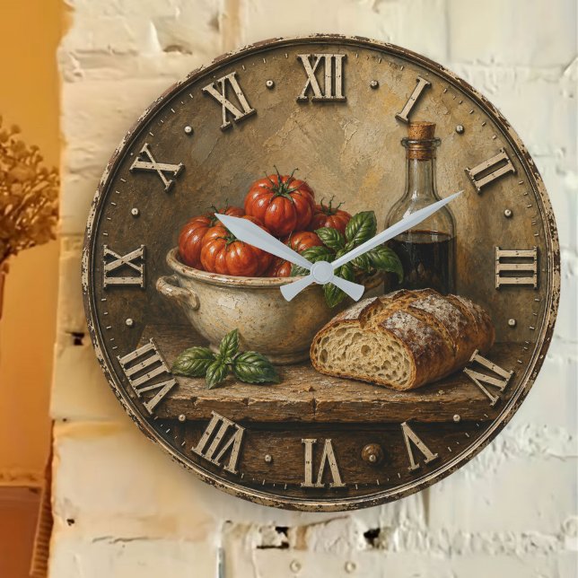 Relógio Grande Rustic Artisan Bread & Heirloom Tomatoes Farmhouse (Criador carregado)