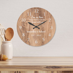 Relógio Grande Rustic Barn Wood Diz Aniversário de Casamento