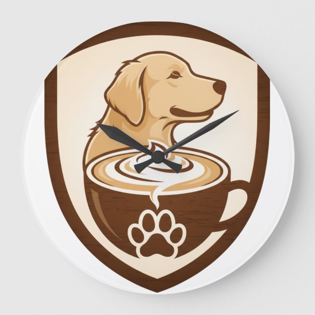 Relógio Grande Rustic Coffee & Golden Retriever Shield Logo - Cof (Frente)