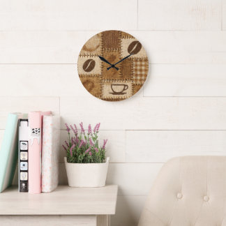 Relógio Grande Rustic Coffee Patchwork Wall Clock