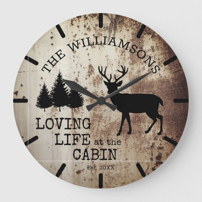 Relógio Grande Rustic Country Loving Life in Cabin Buck Deer (Frente)
