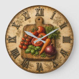 Relógio Grande Rustic Garden Harvest Vegetable Farmhouse Kitchen