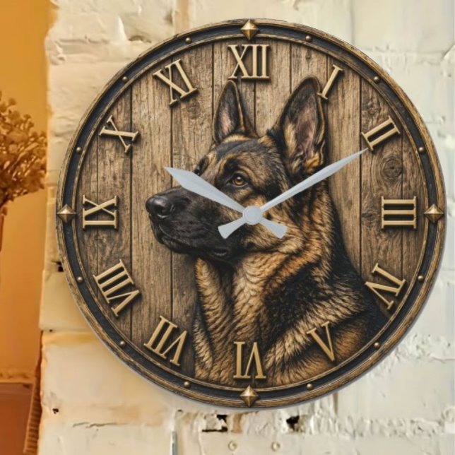 Relógio Grande Rustic German Shepherd Portrait Farmhouse (Criador carregado)