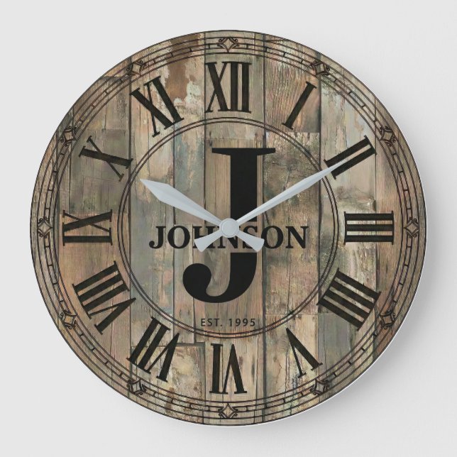 Relógio Grande Rustic Johnson Family Clock | Farmhouse Decor  (Frente)