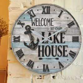 Relógio Grande Rustic Lake House Anchor Nautical Coastal 