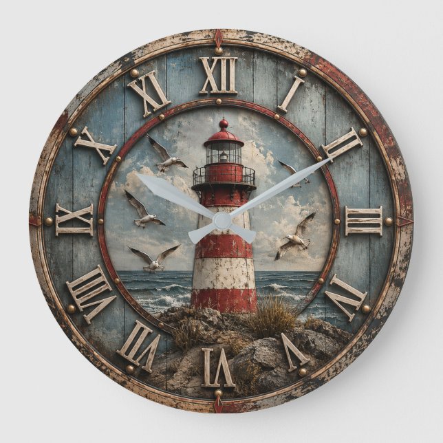 Relógio Grande Rustic Lighthouse Coastal Nautical Beach House  (Frente)