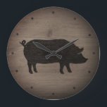 Relógio Grande Rustic Pig Silhouette<br><div class="desc">Pig Silhouette Wall Clock. A design de madeira é impressa,  não madeira real.</div>
