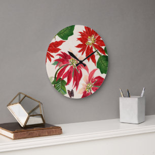 Relógio Grande Rustic Red Watercolor Poinsettia Floral Greenery
