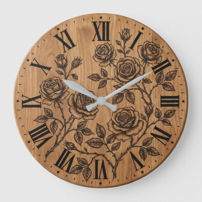 Relógio Grande Rustic Rose Garden Wall Clock  (Frente)