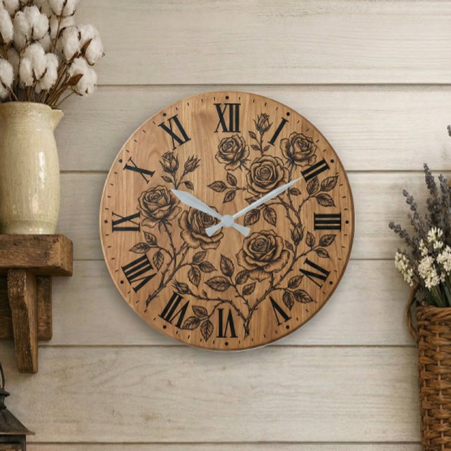 Relógio Grande Rustic Rose Garden Wall Clock  (Criador carregado)