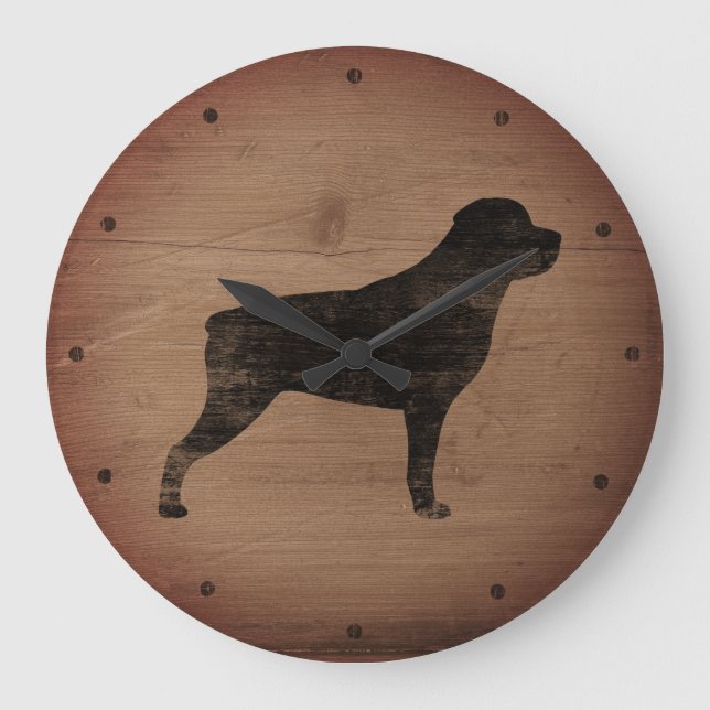Relógio Grande Rustic Silhouette Rottweiler (Frente)