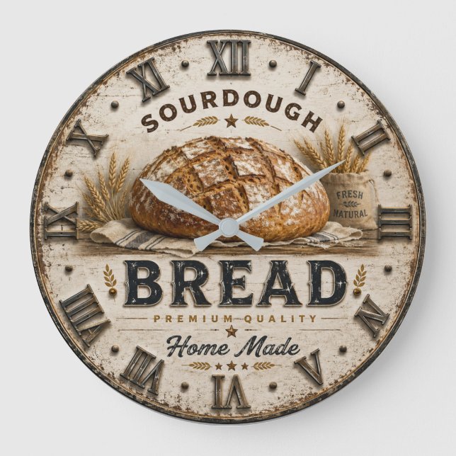 Relógio Grande Rustic Sourdough Bread Kitchen Artisan  Bakery (Frente)
