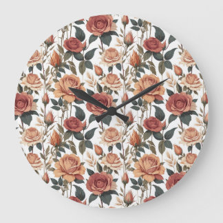 Relógio Grande Rustic Vintage Flower Red Rose Nature Print