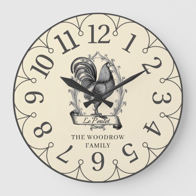 Relógio Grande Rustic Vintage Hen Family Name Farm  (Frente)