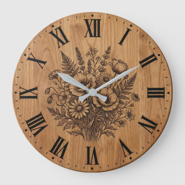 Relógio Grande Rustic Wildflower Bouquet Wall Clock  (Frente)