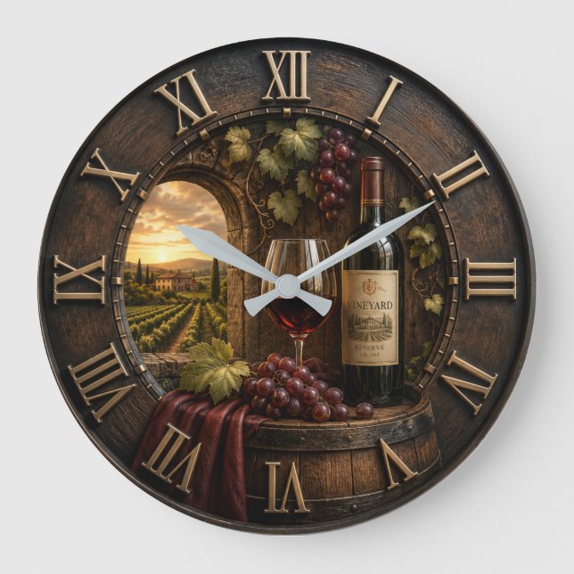 Relógio Grande Rustic Wine Cellar Vineyard Winery Decor (Frente)