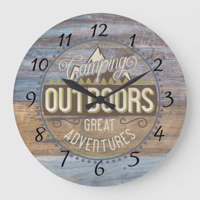 Relógio Grande Rustic Wood Camping Home Decor Wall Clock (Frente)