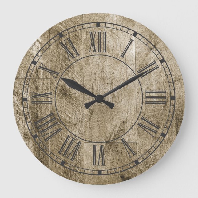 Relógio Grande Rustic Wood Roman Numerals Country Farmhouse (Frente)