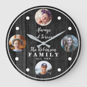 Relógio Grande Rustic Woodsy Quatro Família Fotográfica com Cit