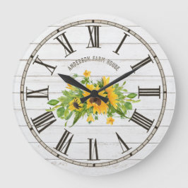 Relógio Grande Rústica Barn Cinzas Brancas Madeira Girassóis Cozi