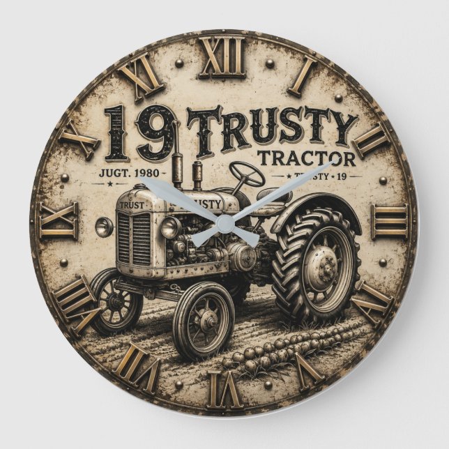 Relógio Grande Rusty Tractor Vintage Farm  (Frente)