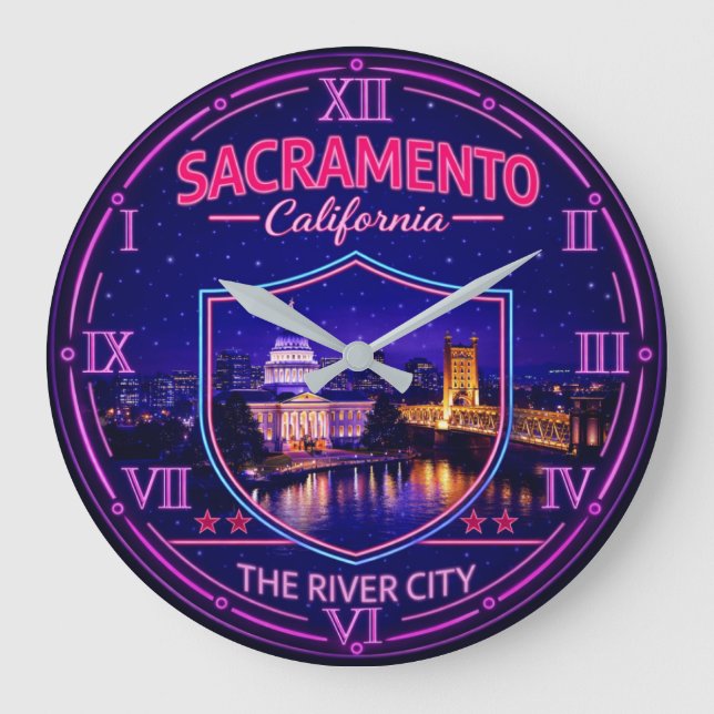 Relógio Grande Sacramento California Capitol Skyline (Frente)