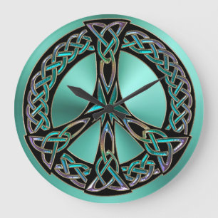 Relógio Grande Sage Green Celtic Knot Peace Sign Clock