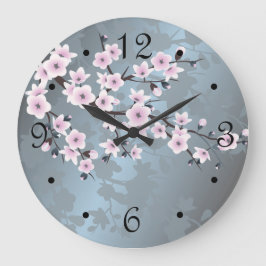 Relógio Grande Sakura Floral Poeira Rosa Azul Números