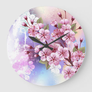 Relógio Grande Sakura rosa no fundo da pintura