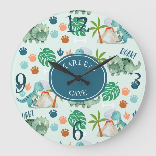 Relógio Grande Sala de Crianças Jurássicas do Padrão do Dinossaur (Frente)