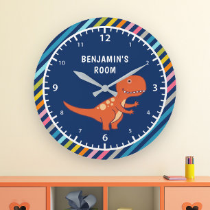Relógio Grande Sala De Garotos De Dinossauro Laranja E Bonito
