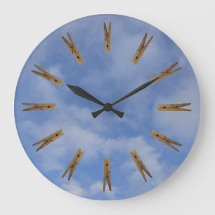 Relógio Grande Sala de lavandaria Clothespin Sky