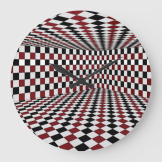 Relógio Grande Sala Xadrez Vermelho Branco e Preto Alto Contraste