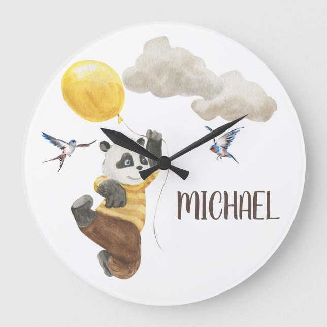 Relógio Grande Salão de Bebê de Aquarela Enfermeiro Cute Panda Ba (Frente)
