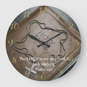 Relógio Grande Salmo 23:1 Bíblia sagrada com cruz prateada