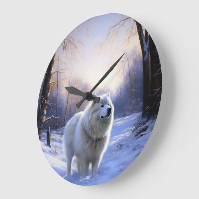 Relógio Grande Samoyed Deixe Nevar Natal (Ângulo)