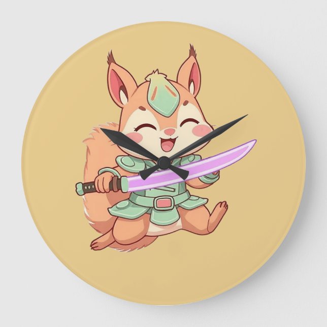 Relógio Grande Samurai Esquilo Kawaii. (Frente)