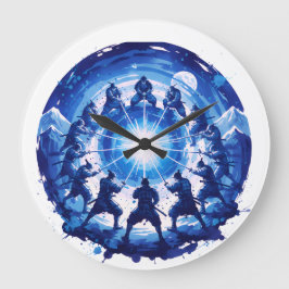 Relógio Grande Samurai Unity Japanese Blue Ink Art Circular