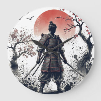 Relógio Grande Samurai Warrior with Twin Katanas Sunset Art