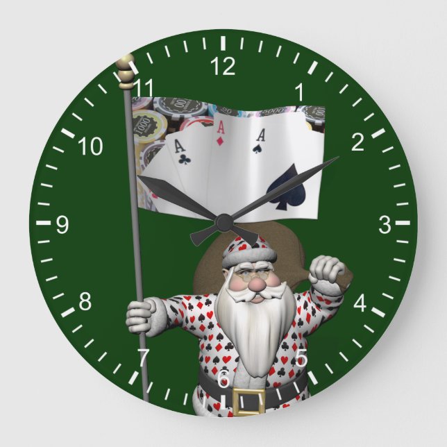 Relógio Grande Santa Claus ama Jogando Poker (Frente)