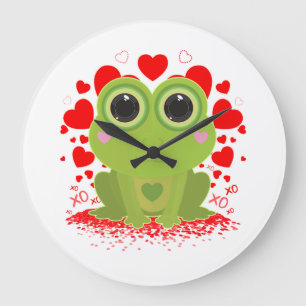 Relógio Grande Sapo Kawaii Fofo Corações XOXO Arte de Amor Capric