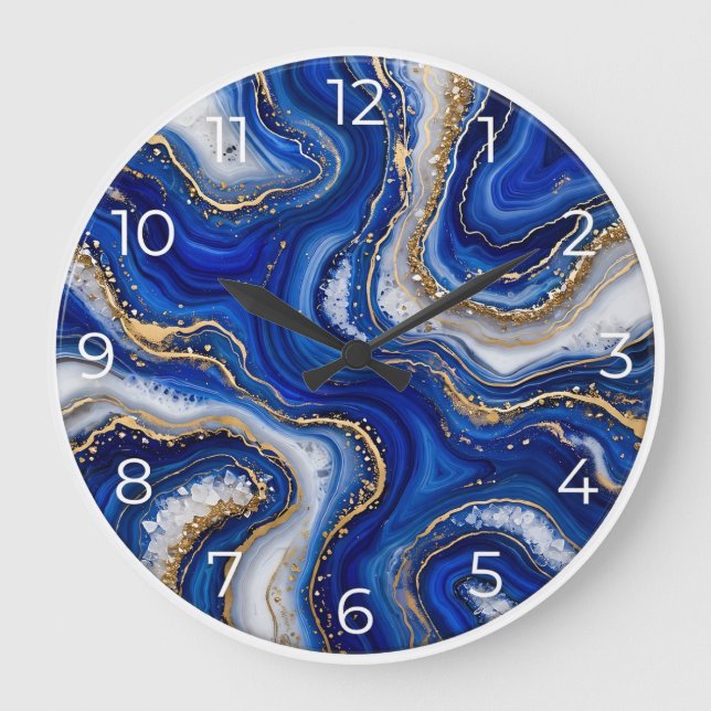 Relógio Grande Sapphire Blue Agate Epoxy Wall Clock (Frente)