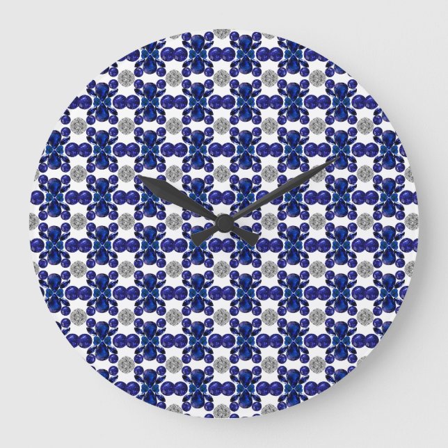 Relógio Grande Sapphire Diamond Gemstone Art Blue (Frente)