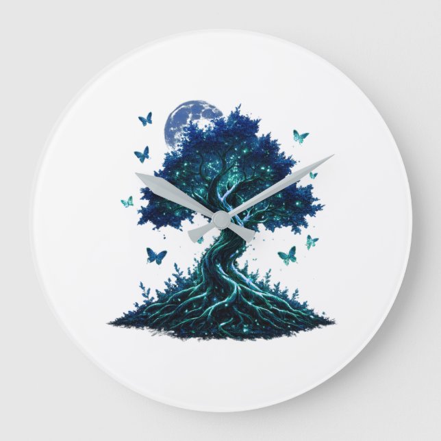 Relógio Grande Sapphire Moon Tree Wall Clock (Frente)