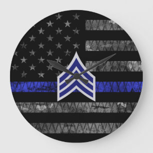 Relógio Grande Sargento Stripes Thin Blue Line Sinalizador de Dis