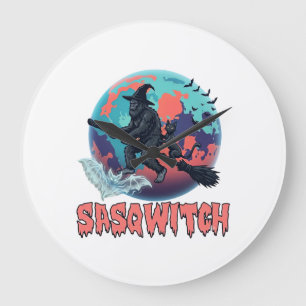 Relógio Grande Sasqwitch Pé Grande Vassoura de Bruxa Gato Preto L