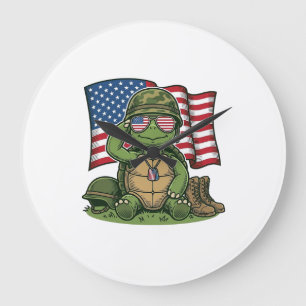 Relógio Grande Saudação Patriótica de Tartaruga Vetor Design_1