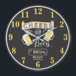 Relógio Grande Saúde e Cerveja aos 80 anos de aniversário<br><div class="desc">Celebre seu aniversário de 80,  em estilo,  com este barracão de design rústico "Cheers and Beers".  Design composto por Holiday Hearts Design (direitos reservados).</div>